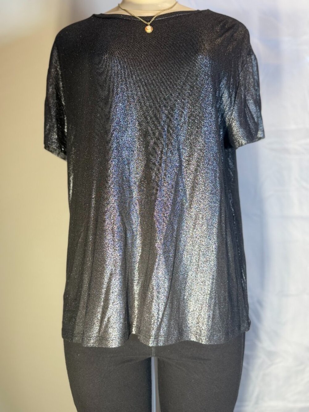 Edgely Silver Shimmer Short Sleeve Blouse Women's M New With Tags!